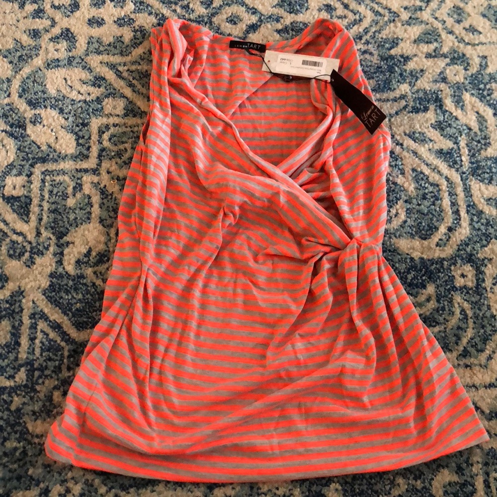 NWT Lemon Tart top, gray and coral striped large